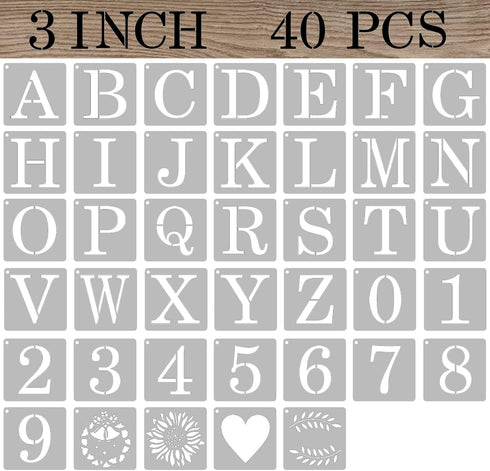 3 Inch Letter Stencils Numbers Craft Stencils, 40 Pcs Reusable Plastic Alphabet Drawing Templates for Painting on Wood, Wall, Fabric, Rock, Signag...