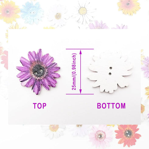 100Pcs Wood Daisy Buttons Painted Wooden Flower Buttons for Crafts Sunflower Wood Buttons 2 Holes Flatback Flower shaped Buttons...