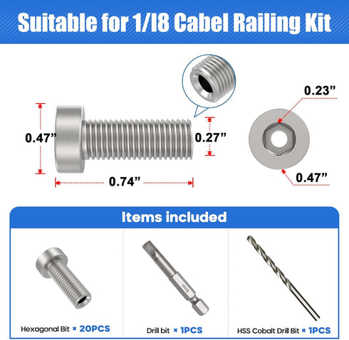 TooTaci 40 Pack Upgraded Protector Sleeves with Hexagon Thread for Wood Posts, T316 Stainless Steel Protector Sleeves for 1/8 Cable Railing Kit,1/...