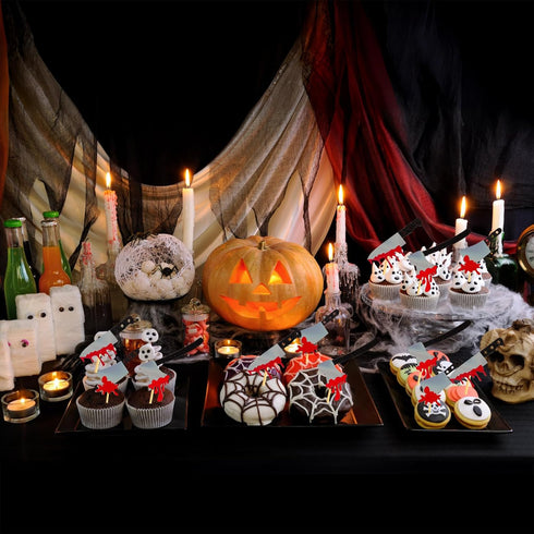 60Pcs Halloween Cupcake Toppers,Glitter Horror Blood Knife Cupcake Picks Killer Cake Decorations for Halloween Party Supplies,Blood Knife Style...