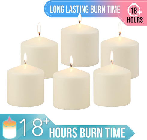 Stonebriar 6 Pack Tall 3 x 3 Inch 18 Hour Long Burning Unscented Ivory Wax Pillar Candles...
