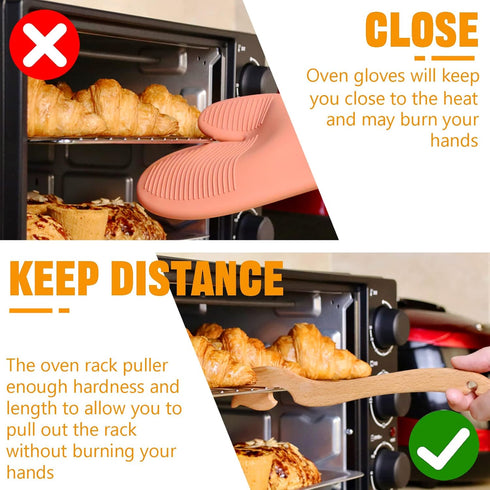 Oven Rack Puller, Wood Oven Rack Push Pull Tool, Prevent Scalding, Pull out Hot Racks Safely, Long Handle Toaster Oven Accessories,Suitable For Ki...