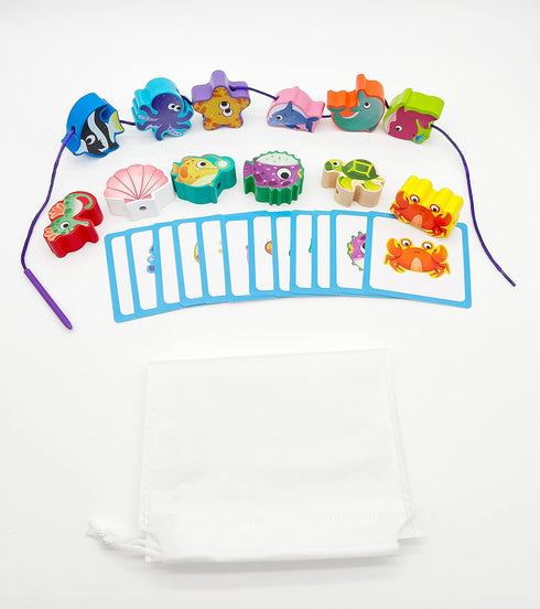 JAQI Montessori Educational Wooden Threading Stringing Toys Dinosaurs Traffic Space Insects Animals Fruits Lacing Beads Preschool Learning Toys fo...