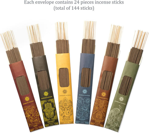 Jembrana Incense Sticks Mix 6 Scents (144 Sticks Total), 24 Sticks Each of Sandalwood, Amber, Maha Triloka, Gardenia, Padma & Raja Harum, Sold by ...