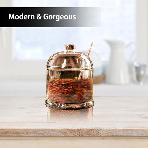 2 Pieces Glass Spice Container with Lids, Clear Sugar Bowl with Spoons Sugar Container Storage Canisters Jars for Salt Sugar Spice Tea...
