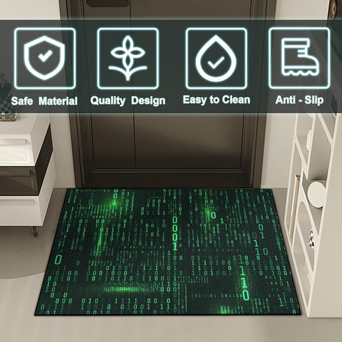Washable Area Rug, Binary Code Design Entryway Rug Doormat Faux Wool Non-Slip Washable Low-Pile Floor Carpet for Indoor Front Entrance Kitchen Bat...