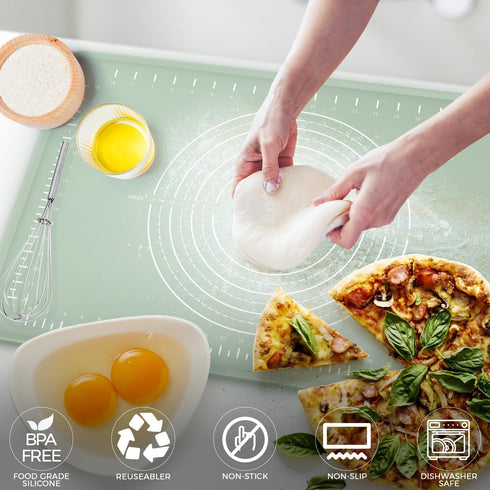 Silicone Baking Mat 24" x 16", Extra Thick Dough Rolling Mat with Measurements and Edge Heightening, Non-stick Food Grade Silicone Pastry Mat for ...