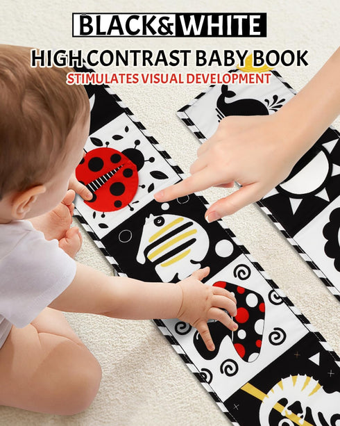 Newborn Toys, High Contrast Baby Books with Teether, Black and White Baby Toys, Montessori toys 0-6-12 Months Brain Development, Sensory Learning ...