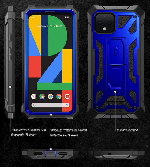 Poetic Spartan Series Designed for Google Pixel 4 5.7 inch Case, Full-Body Rugged Dual-Layer Metallic Color with Premium Leather Texture Shockproo...