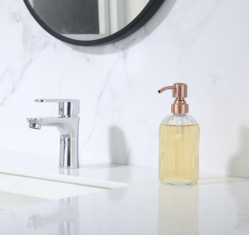 Rose Gold Glass Soap Dispenser with Rust Proof Metal Pump,16oz Vintage Soap Dispenser,Clear Glass Dish Soap Dispenser for Bathroom,Copper Kitchen ...