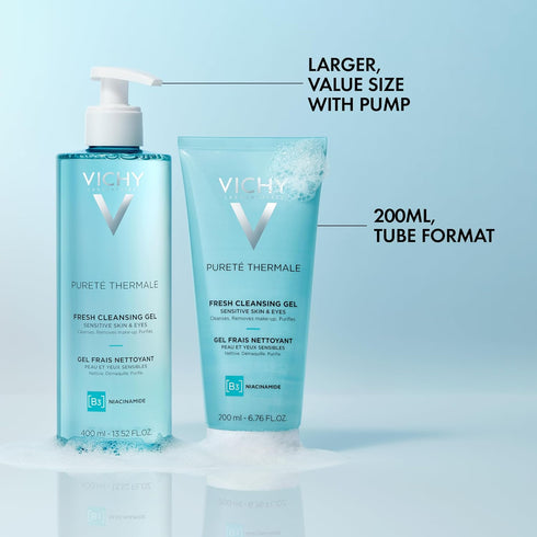 Vichy Pureté Thermale Fresh Cleansing Gel, Formulated With Glycerin, Gentle Gel Cleanser & Makeup Remover, Removes Impurities Without Overdrying, ...