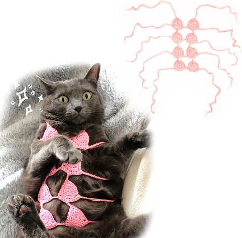Pet Cat Bikini,Pure Handmade Cat Costume Funny Pet Clothes Small Dog Costumes Clothes(Pink, Large)...