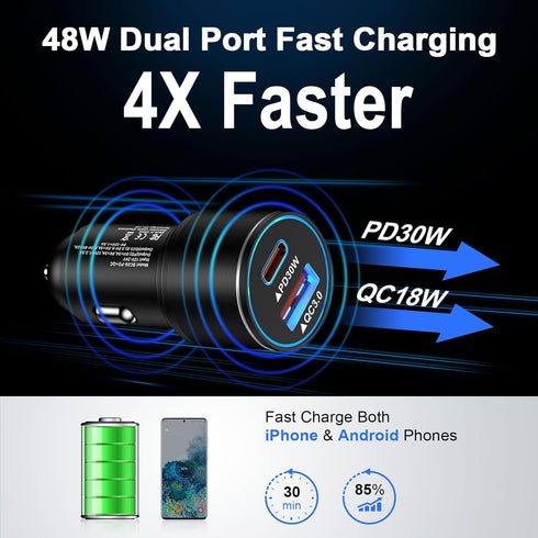 Fast Car Charger 48W USB C Car Cigarette Lighter Plug Android Phone Car Adapter C to C Type Fast Charging Cable for Google Pixel 8 7 Pro 7a 7 6,Sa...