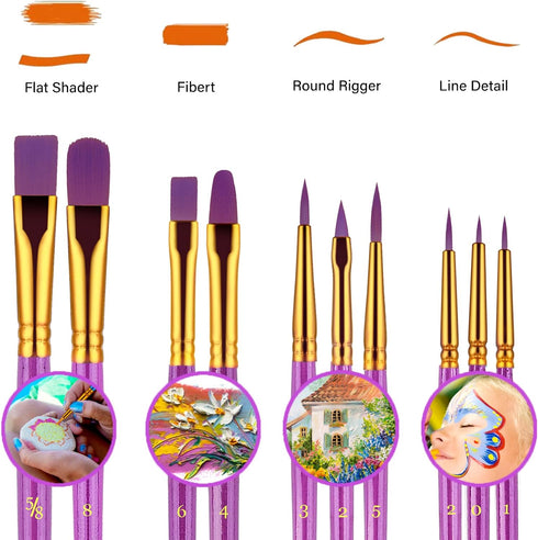 Paint Brushes Set, 2Pack 20 Pcs Paint Brushes for Acrylic Painting, Oil Watercolor Acrylic Paint Brush, Artist Paintbrushes for Body Face Rock Can...