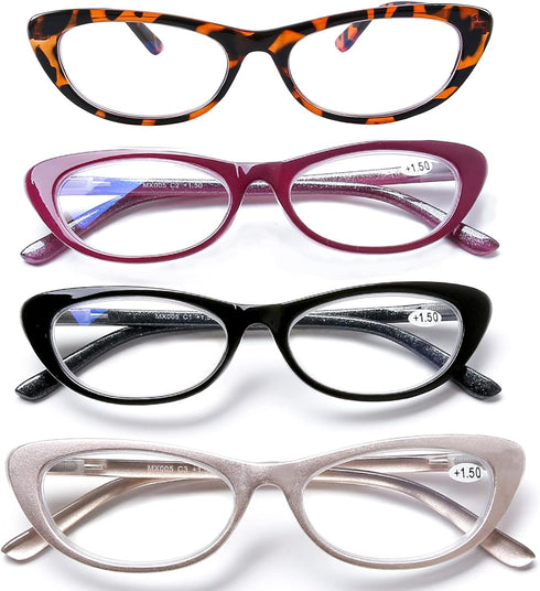 AQWANO Women Reading Glasses Computer Blue Light Blocking 4 Pack Fashion Stylish Cat Eye Designer Readers Anti Glare Eyestrain Eyeglasses, 1.75...