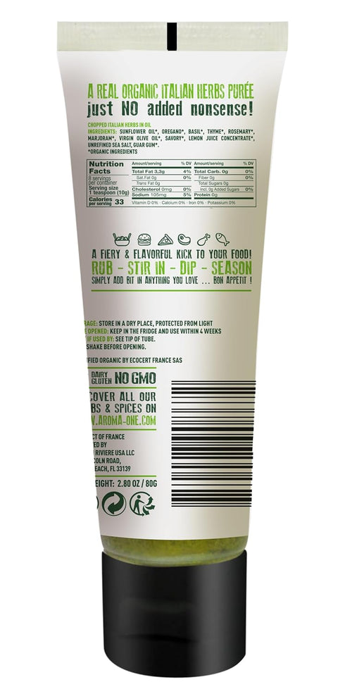 Aroma One Italian Herbs Puree Paste - Organic Herb Concentrate for Cooking, Seasoning & Sauces - Fresh Flavor Enhancer, Non-GMO, Gluten-Free, Vega...