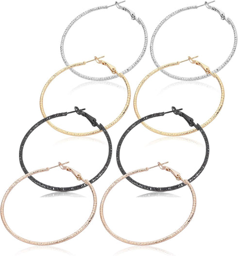 Silver Gold Gunmetal Grey Rhodium Plate Hoop Earrings Set For Women Teen Jewelry Diamond Cut 3 Pairs...