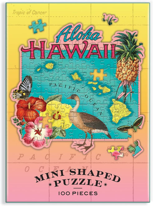 Galison Wendy Gold Hawaii Shaped Mini Puzzle, 100 Pieces, 8” x 9.75” – Die-Cut Jigsaw Puzzle Featuring Art by Bestselling Artist Wendy Gold – Make...