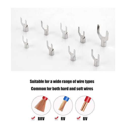 250pcs Non-Insulated Fork Terminals, Copper Fork Wire Connectors Terminals, AWG 22-16 16-14 14-12 12-10 Crimp Fork End Terminal, Tin-Plated Wire L...