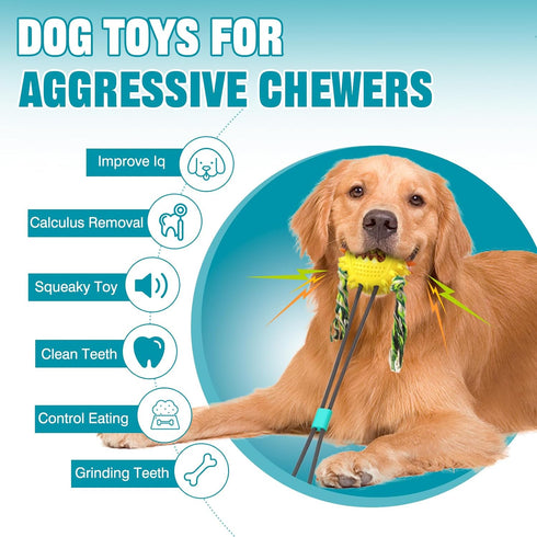 Dog Toys for Aggressive Chewers Interactive Indestructible Puzzle Stimulating Chew Toy Suction Cup Tug of War Enrichment Rope Boredom Busy Self Pl...