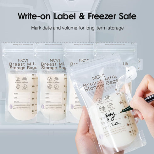 NCVI Breastmilk Storage Bags, 50 Count Milk Storage Bags for Breastfeeding, 7oz Breast Milk Storage Bags with Temp-Sensing, Doubled-Sealed, Hygien...