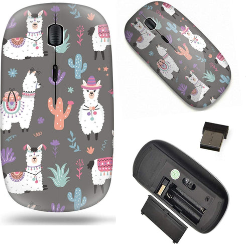 Unique Pattern Optical Mice Mobile Wireless Mouse 2.4G Portable for Notebook, PC, Laptop, Computer - Cartoon Llama Alpaca Pattern...
