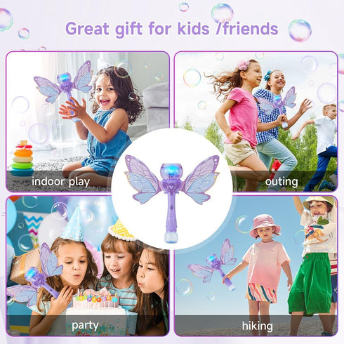automatic bubble wand, upgrade princess bubble blower with LED light and bubble solution 6 wands for girls/kids, portable outdoor/indoor toy for t...