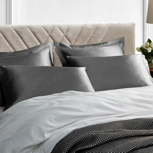 EHEYCIGA Satin Pillowcase Queen Set of 2, Soft Pillowcases for Hair and Skin Similar to Silk, Charcoal Grey Pillow Cases 2 Pack with Envelope Clos...