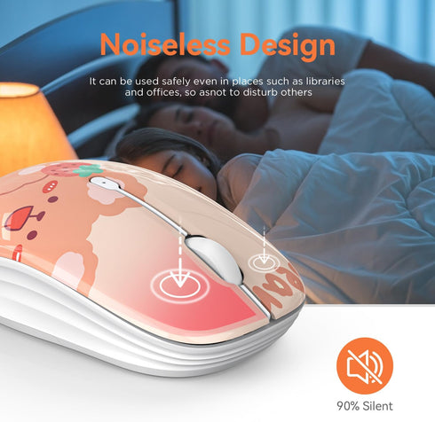 Cute Bluetooth Mouse, 2.4 GHz Wireless Mice with USB Receiver for Laptop, iPad, Mac, Silent Cartoon Mouse Suitable for Children and Students (Kerr...