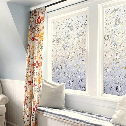 LEMON CLOUD Window Film, Decorative Window Privacy Film, 3D Stained Glass Window Sticker,Anti-UV Sun Blocker Heat Control for Home(Rainbow Tulip D...