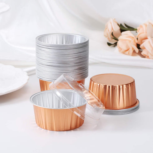 EUSOAR Disposable Ramekins with Lids, 30pcs 5oz Muffin Liners Cups with Lids, Creme Brulee Ramekins, Disposable Aluminum Foil Ramekins Cupcake Bak...