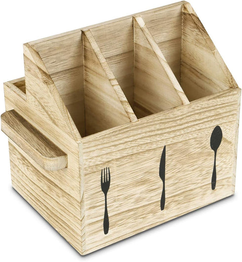 Ikee Design Wooden Flateware Utensil Caddy with Handles, Silverware Caddy, Fork and Spoon Holder ,Silverware Holder,Outdoor Utensil Holder, Silver...