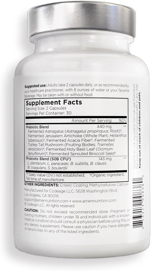 Amen Probiotics Supplement, SBO Probiotic and Organic Prebiotics, 50 Billion CFUs, Shelf Stable, No Refrigeration Required, Flora Daily Probiotic ...