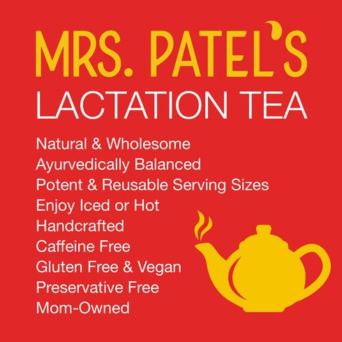 Mrs. Patel's Lactation Tea, Herbal Blend, Mild & Soothing, For Breastfeeding and Pumping Moms, Drink Iced or Hot, Caffeine Free, Gluten Free, Dair...