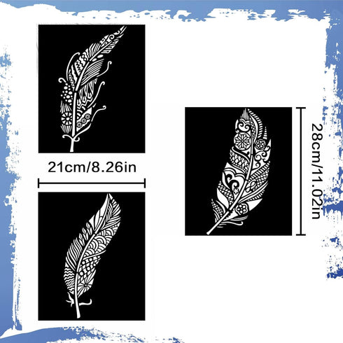 6PCS Feather Stencils for Painting, 10.2 * 7 Inches Mandala Stencils Reusable Painting Templates Beautiful Large Stencils for Painting on Wall, Wo...