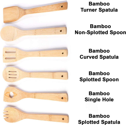Huji Bamboo Wooden Spoons For Cooking Set Wooden Spatula Spoon Nonstick Kitchen Utensils...