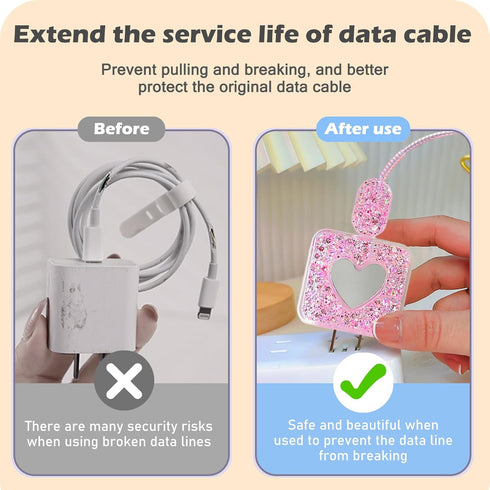DIY Cable Protector Compatible for Apple iPhone Charger with Mirror,Cute Glitter Bling Love Heart Design,Data Line USB Case Wire Cable Saver Phone...