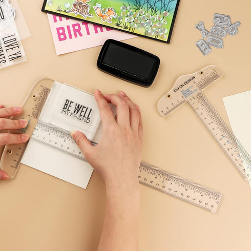 9 Pcs/Set Creative Positioning Pieces Card Corners Helpers with 6"/12" Clear Acrylic T-Square Ruler Stamping Corners Paper Craft Supplies Scrapboo...