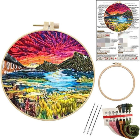 Liveish Landscape Embroidery Kits, Embroidery kit for beginners adults,mountain embroidery kit DIY cross stitch with Patterns and Instructions.(Ma...