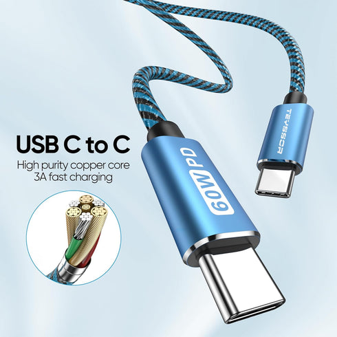 USB C to USB C Cable, USB C Charger Cable 10FT 5-Pack 60W, USBC to USBC Fast Charging Cable for Phone 15/15 Pro/15 Pro Max, Type C Charger Cable f...
