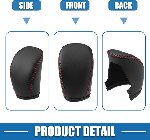 Gear Shift Head Knob Cover Transmission Lever Trim for Infiniti Q50 2018 2019 2020 2021 2022 2023 2024 Faux Leather Black Red Stitches...