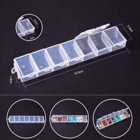 PH PandaHall 8 Pack 7 Grids Jewelry Dividers Box Organizer Clear Plastic Bead Case Storage Container for Beads, Jewelry, Nail Art, Small Items Cra...