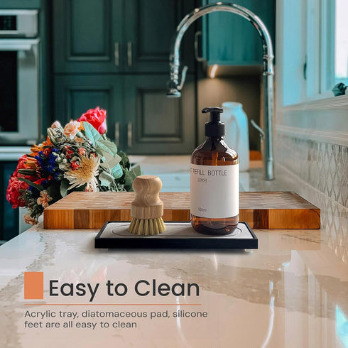 Instant Dry Sink Caddy Organizers, Sponge Holder for Kitchen Sink Counter, Water Absorbing Stone Drying Mat Rack, Soap Dish for Bathroom Counterto...