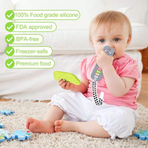 Baby Teether Toys, 2 Pack Teething Toys for Babies, TV Game Remote Control Shape Silicone Sensory Teethers, Infant Chew Toys for Baby Shower Easte...