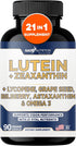 Lutein and Zeaxanthin Supplements - Eye Health Vitamins - Astaxanthin, Omega 3, Resveratrol, Bilberry, Lycopene, Quercetin, Ginkgo Biloba, Vitamin...