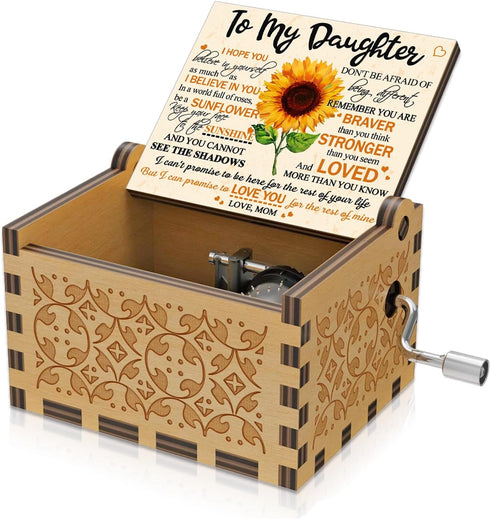 Sunflower Wooden Engraved Colorful Music Box You are My Sunshine Laser Wood Musical Box Gifts from Mom to Daughter for Birthday/Christmas/Valentin...
