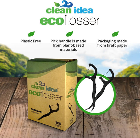 EcoFlosser 300 Picks - Charcoal Dental Floss Picks for Teeth Cleaning - Biodegradable Floss Picks - Dental Floss Picks - Plant Based - Vegan - Sus...