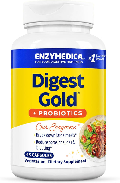 Enzymedica Digest Gold + Probiotics, 2-in-1 Formula for Gut Health, Digestive Enzymes & 1.5 Billion Active Probiotic Cultures, 45 Count (FFP)...