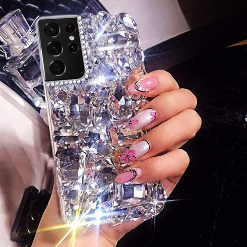 Bonitec Compatible with Galaxy S21 Ultra Case 3D Glitter Sparkle Bling Case Luxury Shiny Crystal Rhinestone Diamond Bumper Clear Gems Cute Protect...