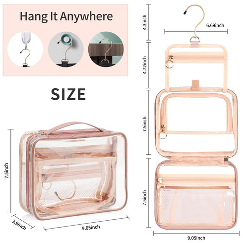 CUBETASTIC Clear Makeup Bag for Women, Transparent Cosmetic Organizer Case for Travelling, Hanging Toiletry Bag for Travel Essentials 3 Comparment...